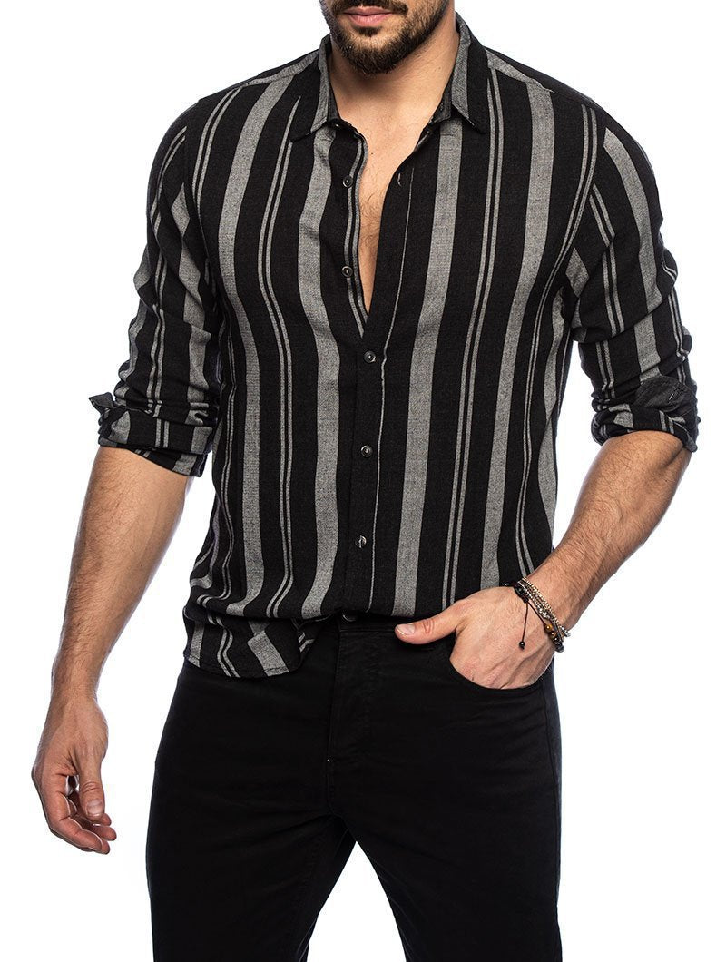 Spring And Summer New Men'S Striped Shirt Slim-Fit Multi-Color Lapel Long-Sleeved Shirt