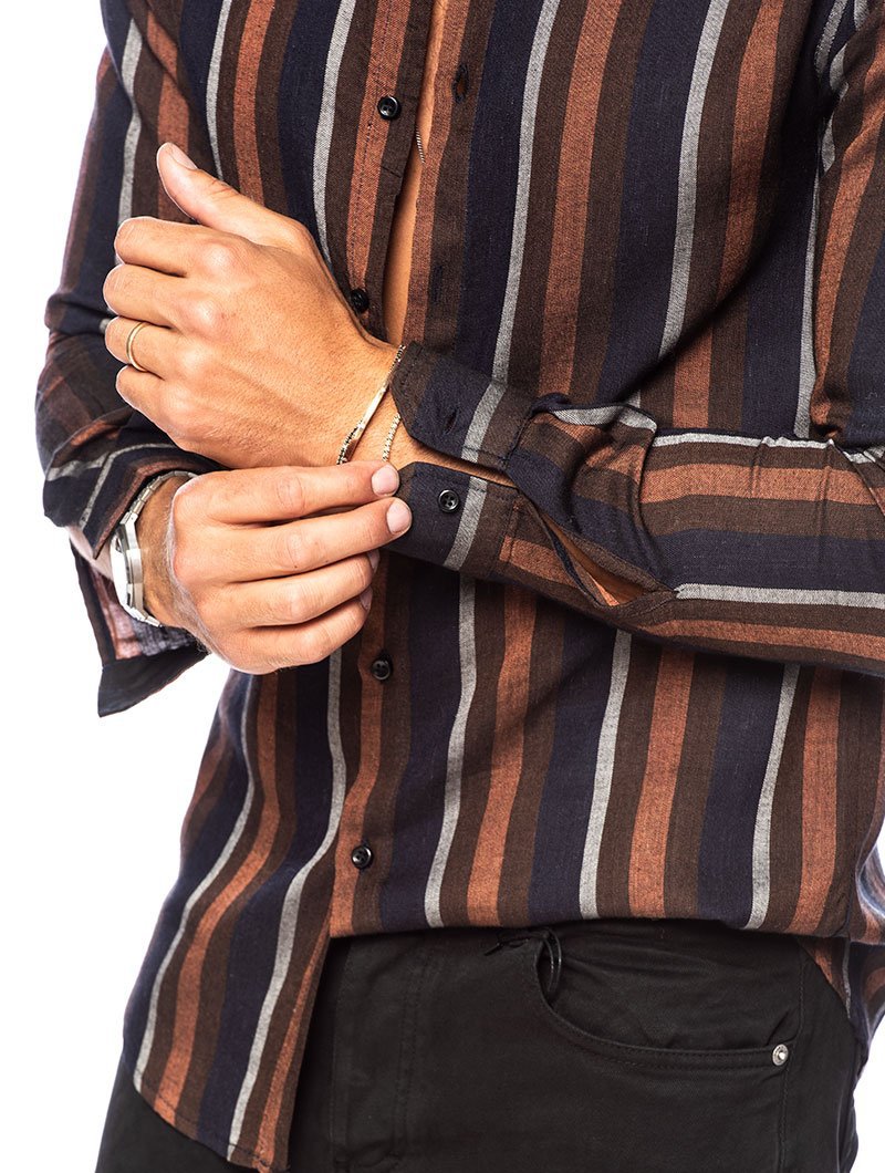 Spring And Summer New Men'S Striped Shirt Slim-Fit Multi-Color Lapel Long-Sleeved Shirt