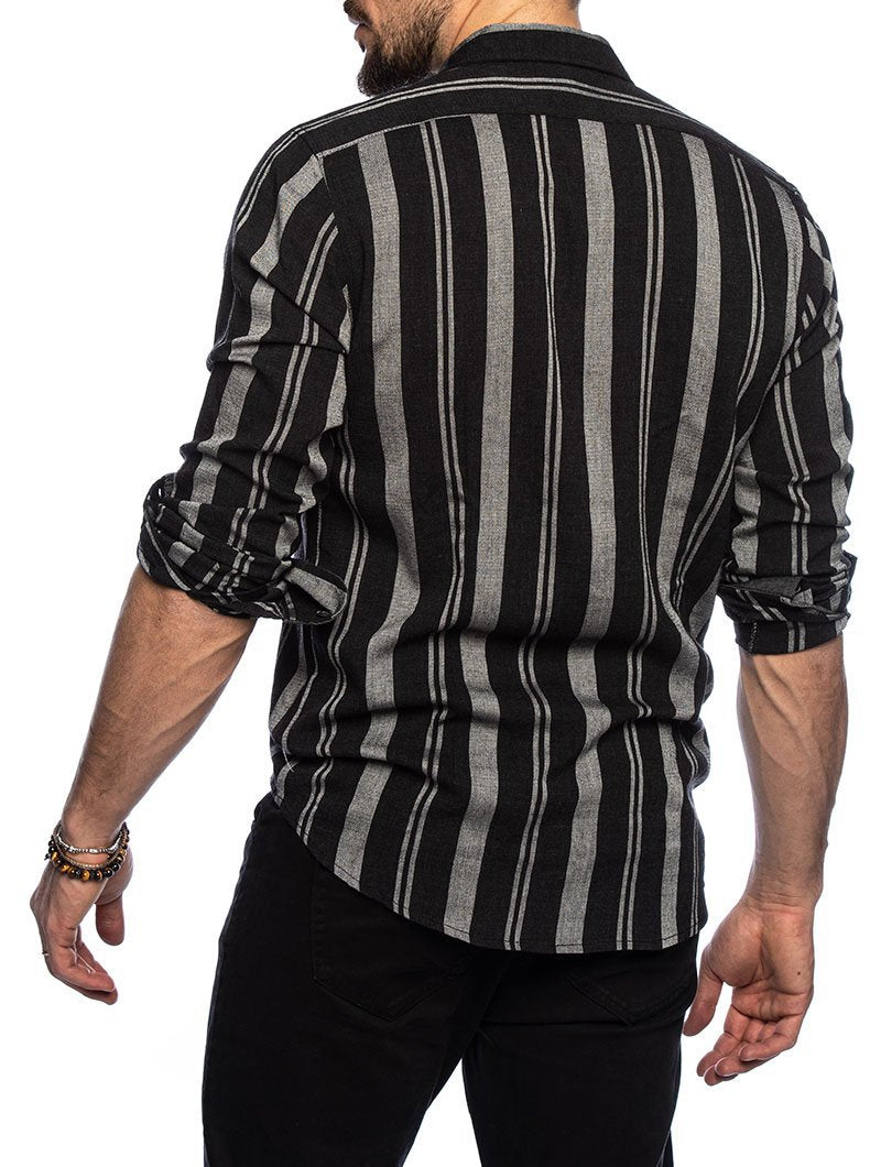 Spring And Summer New Men'S Striped Shirt Slim-Fit Multi-Color Lapel Long-Sleeved Shirt