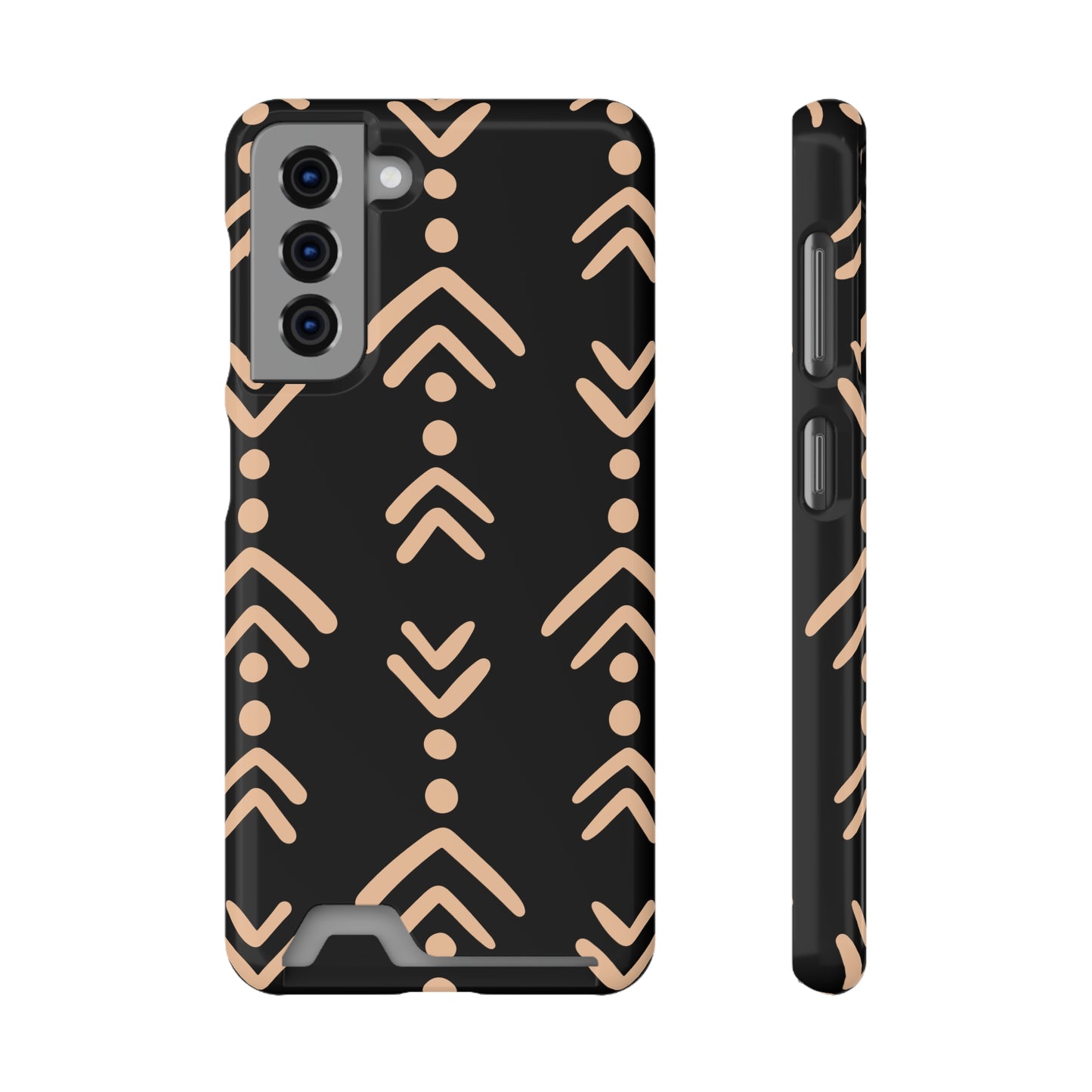 Decorative Phone Case with Card Holder - Unique Phone Cases - Pink and Black Print Phone Case