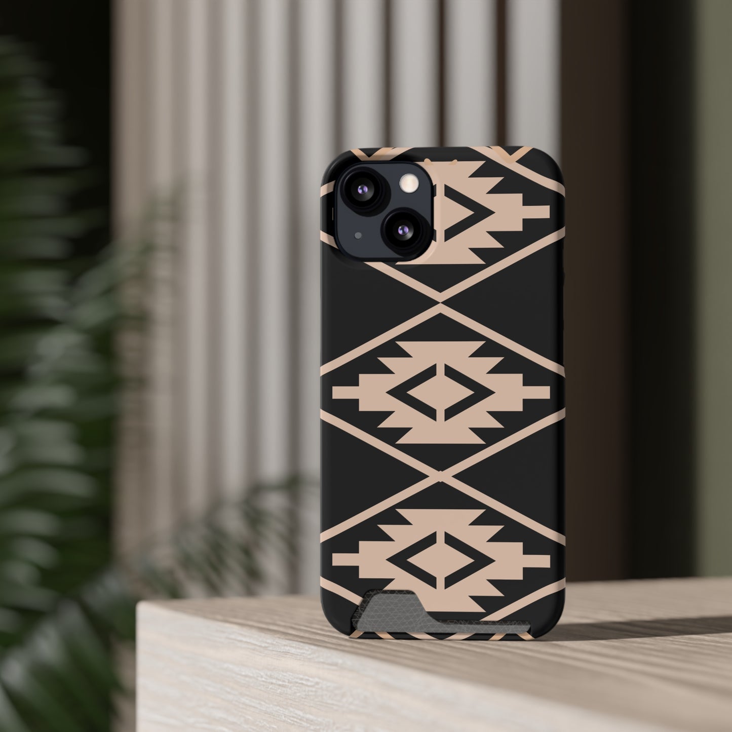 Decorative Phone Case with Card Holder - Unique Phone Cases - Pink and Black