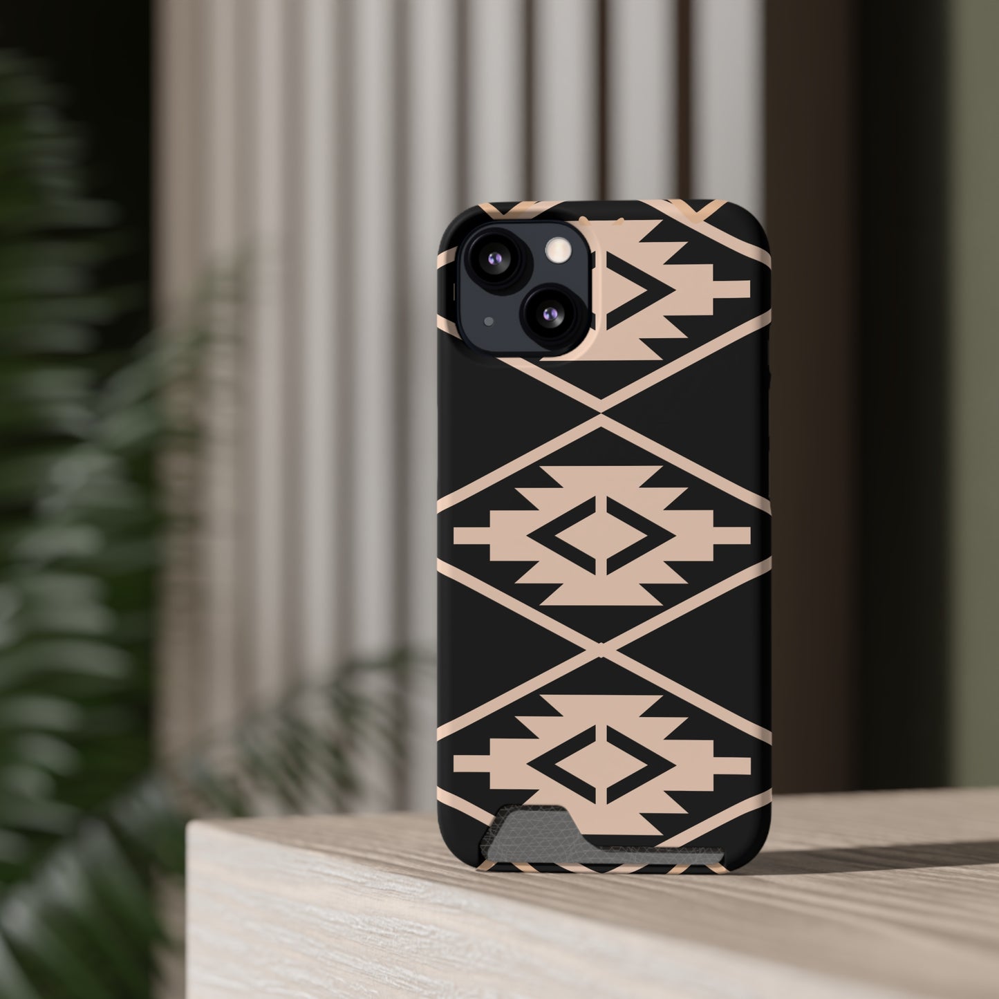 Decorative Phone Case with Card Holder - Unique Phone Cases - Pink and Black