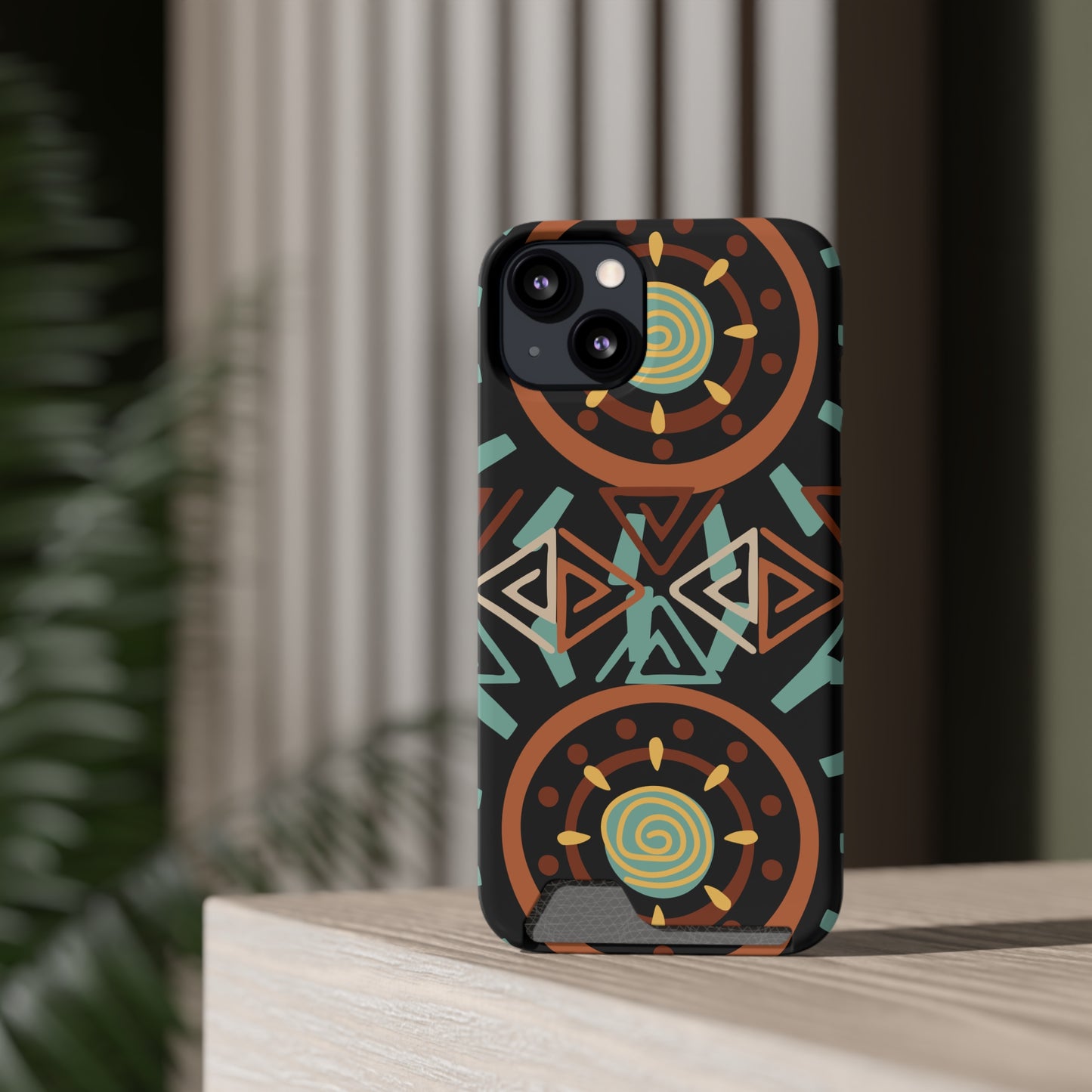 Ethnic Phone Case with Card Holder - Unique Phone Cases - Ethnic Print Phone Case