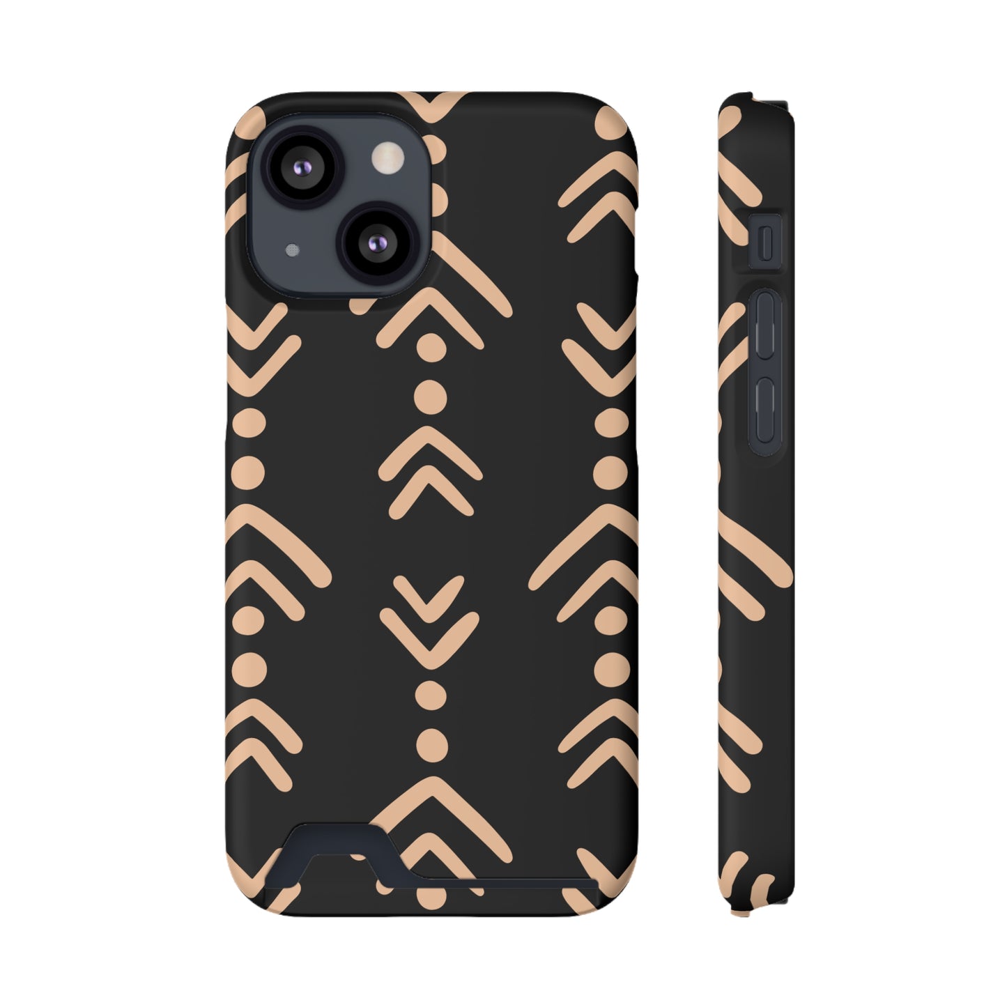 Decorative Phone Case with Card Holder - Unique Phone Cases - Pink and Black Print Phone Case