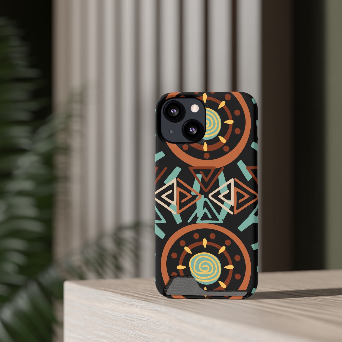 Ethnic Phone Case with Card Holder - Unique Phone Cases - Ethnic Print Phone Case