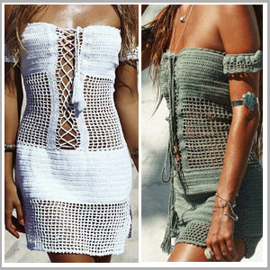 Sexy cutout knitted beach coverall swimsuit