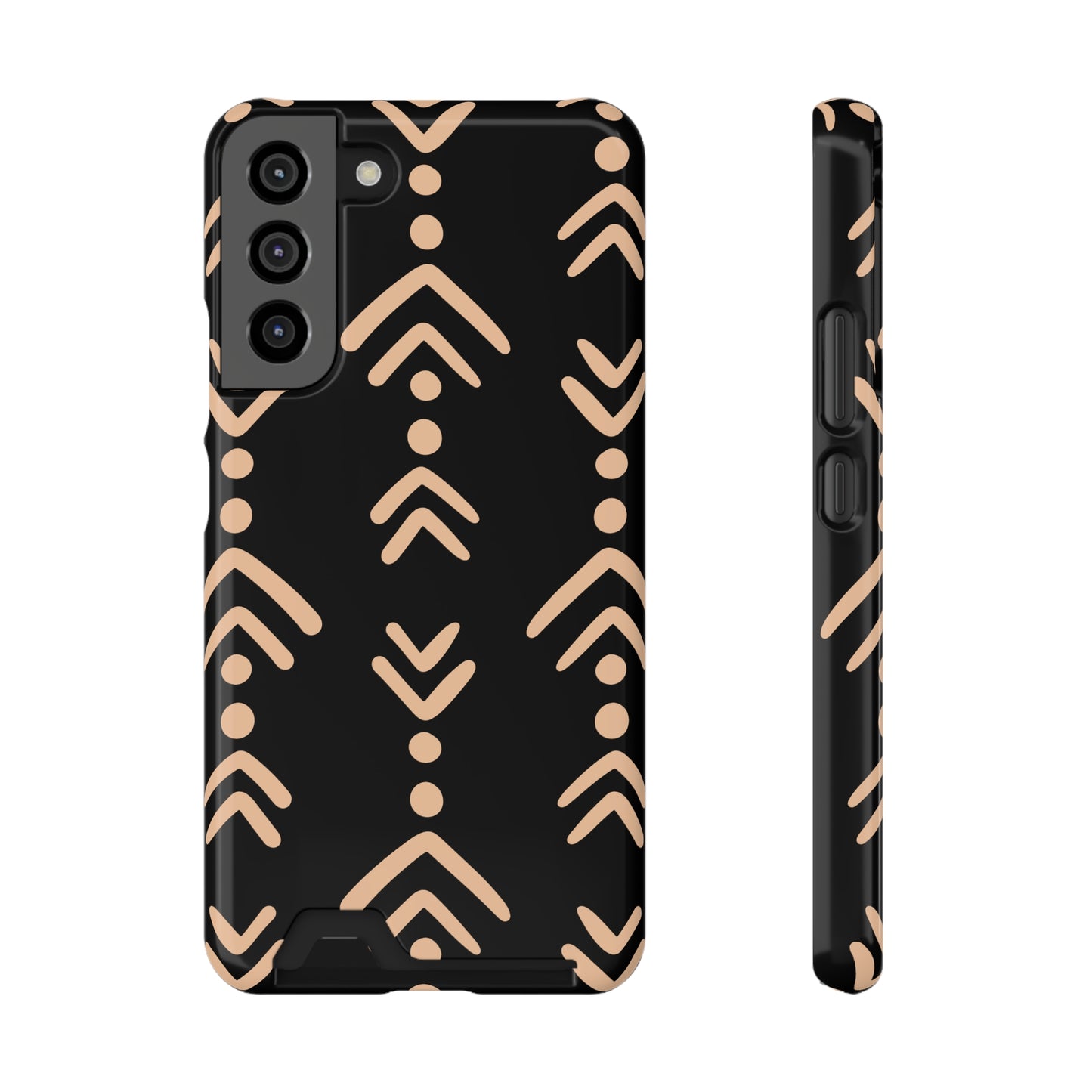 Decorative Phone Case with Card Holder - Unique Phone Cases - Pink and Black Print Phone Case