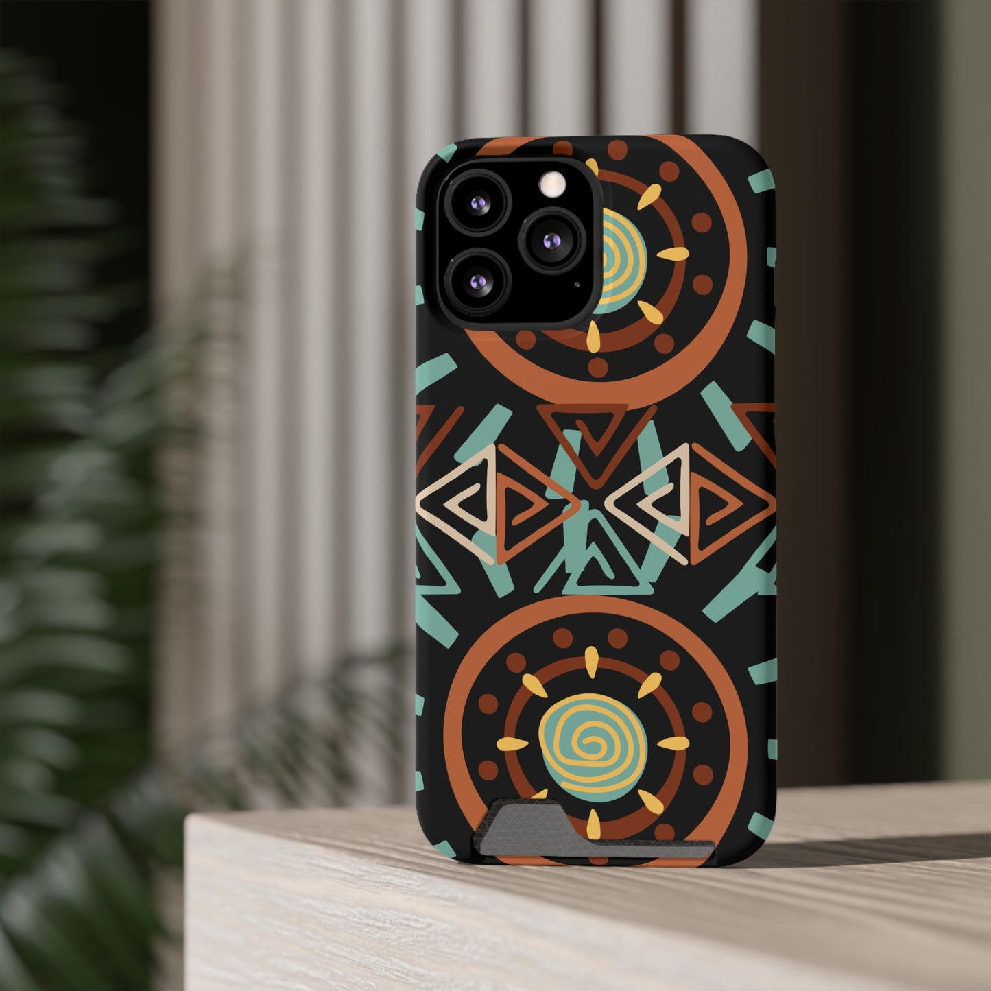 Ethnic Phone Case with Card Holder - Unique Phone Cases - Ethnic Print Phone Case