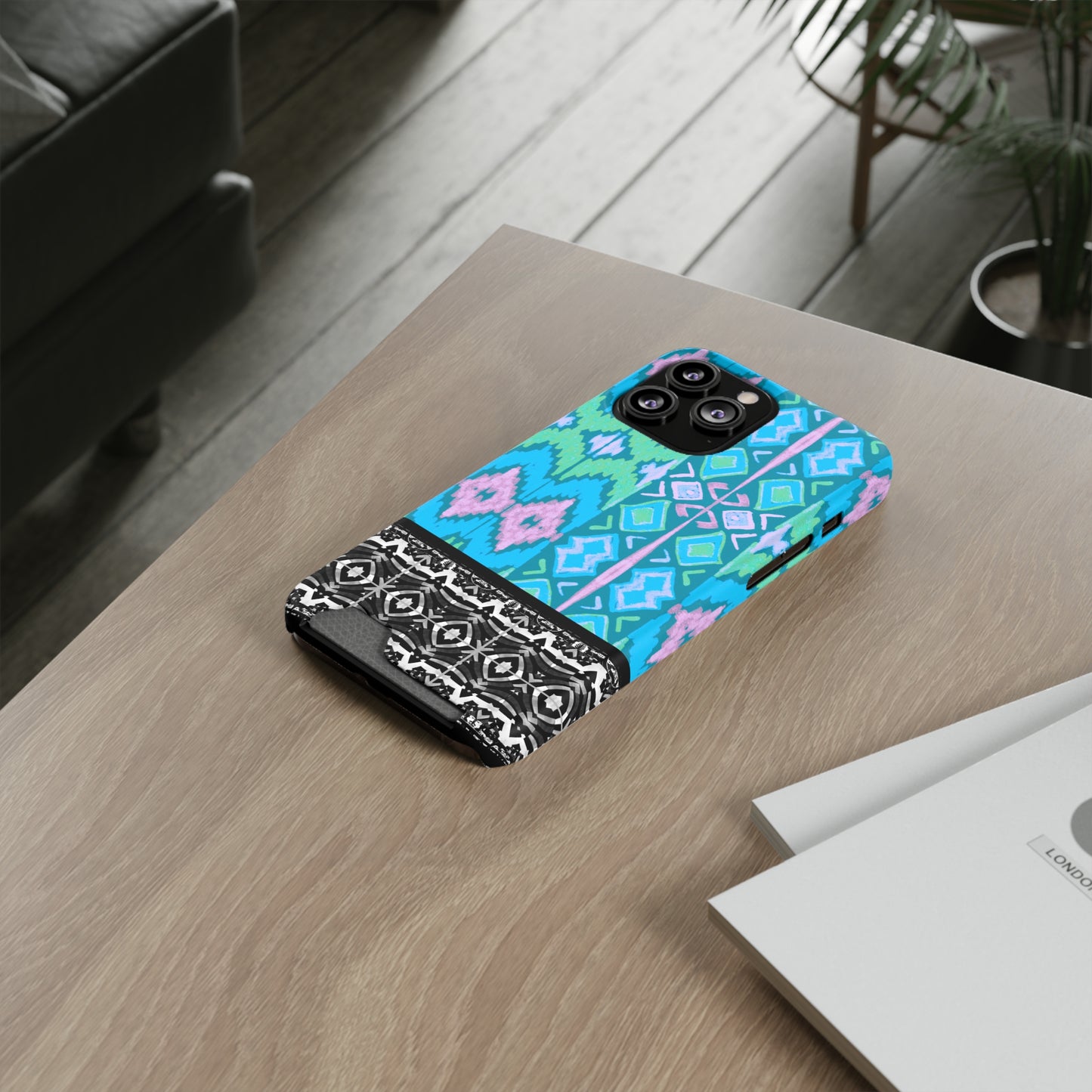 Ethnic Phone Case with Card Holder - Unique Phone Cases - African Print Phone Case