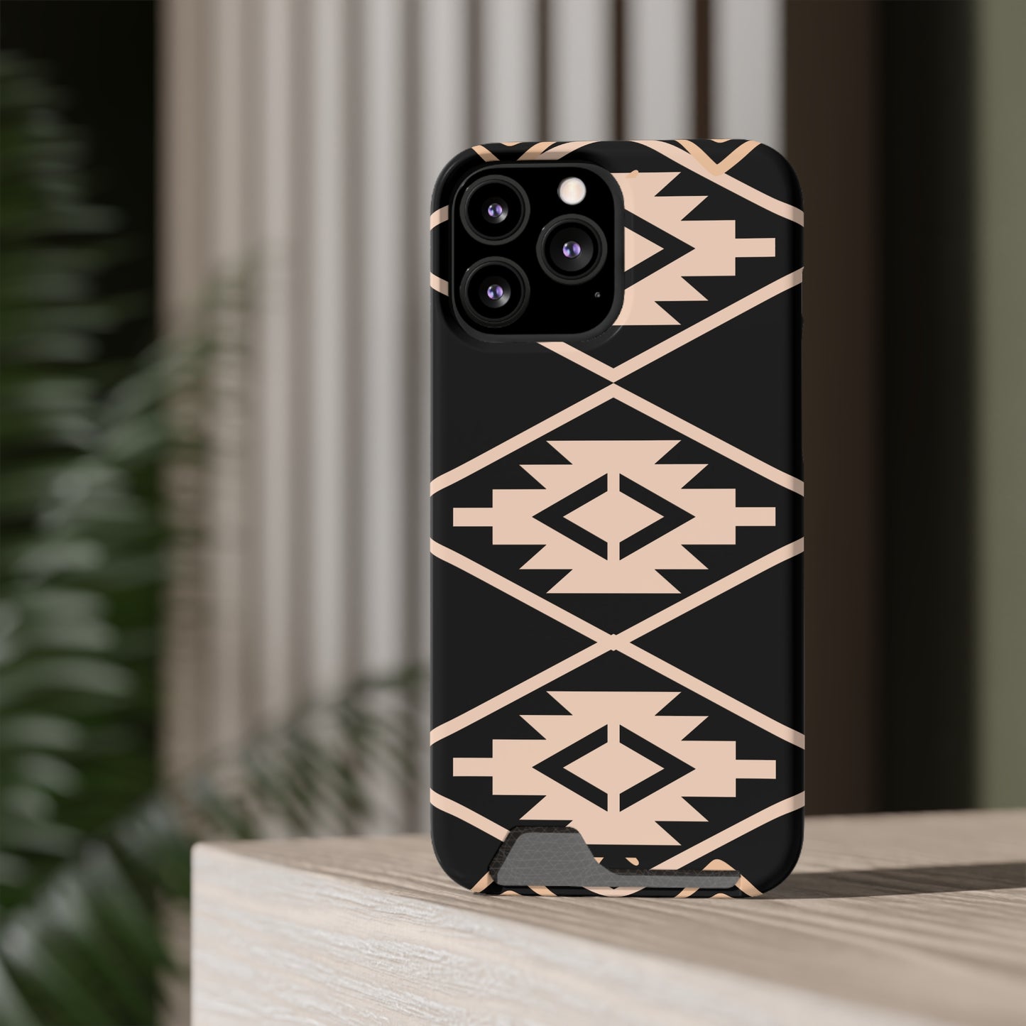 Decorative Phone Case with Card Holder - Unique Phone Cases - Pink and Black