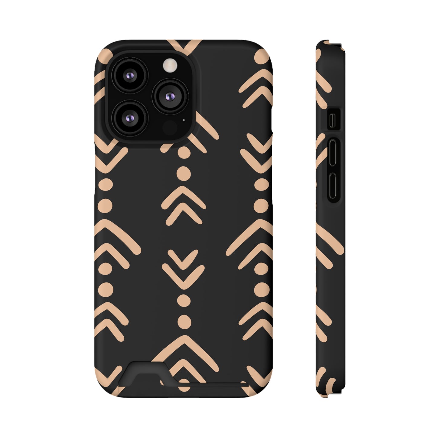 Decorative Phone Case with Card Holder - Unique Phone Cases - Pink and Black Print Phone Case