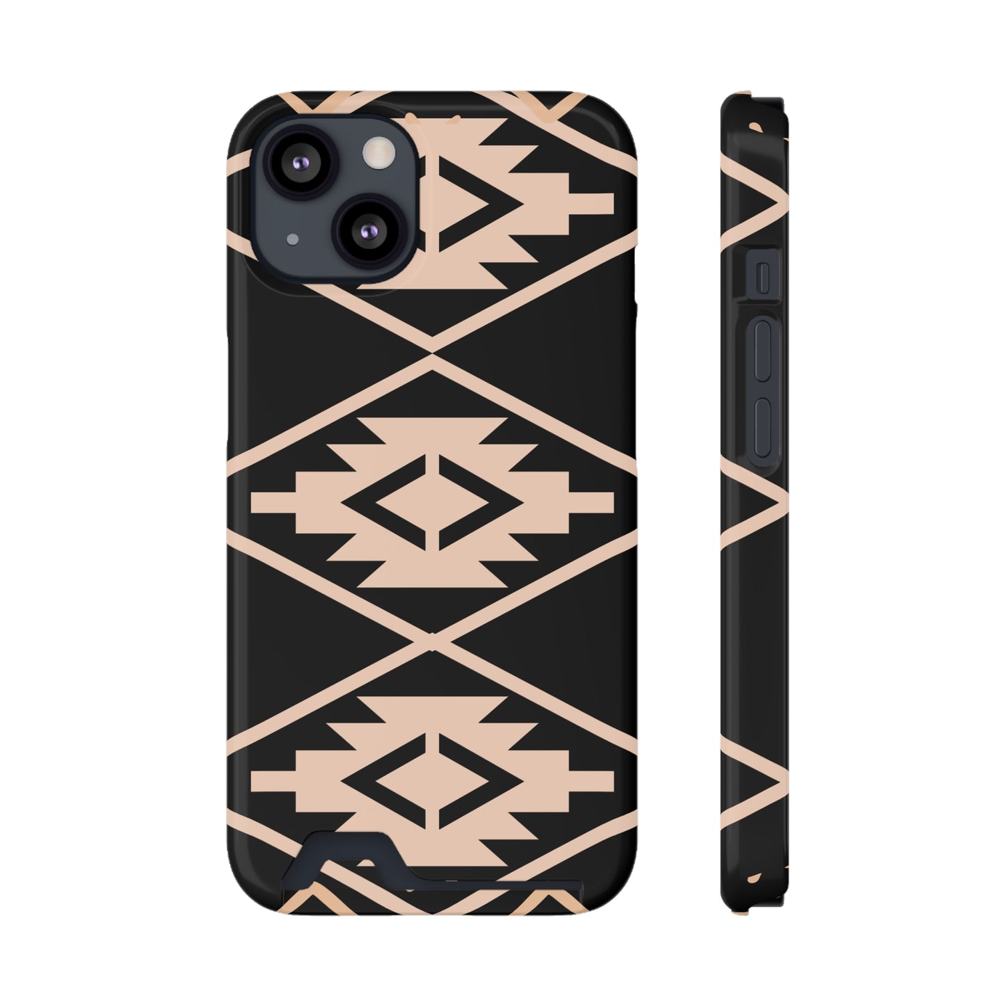 Decorative Phone Case with Card Holder - Unique Phone Cases - Pink and Black