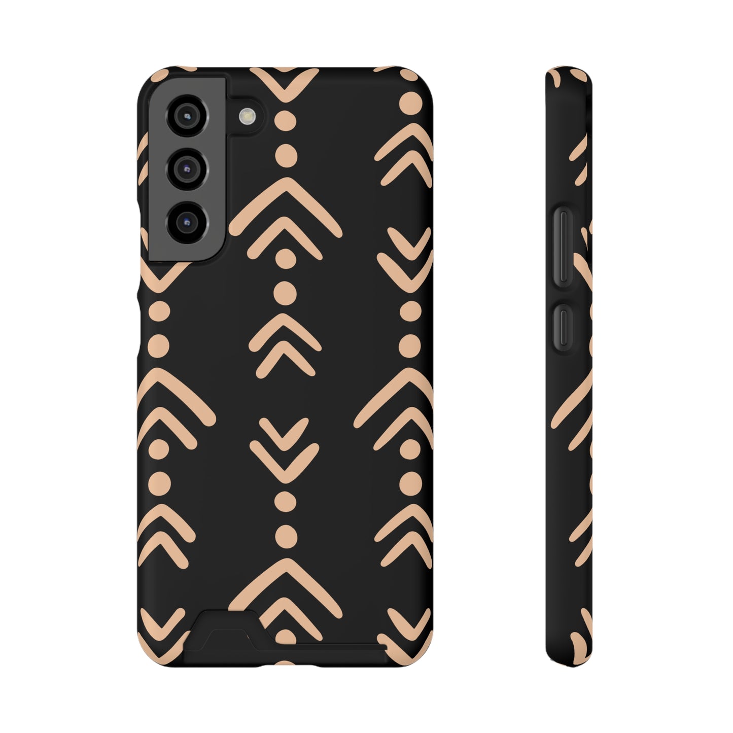 Decorative Phone Case with Card Holder - Unique Phone Cases - Pink and Black Print Phone Case