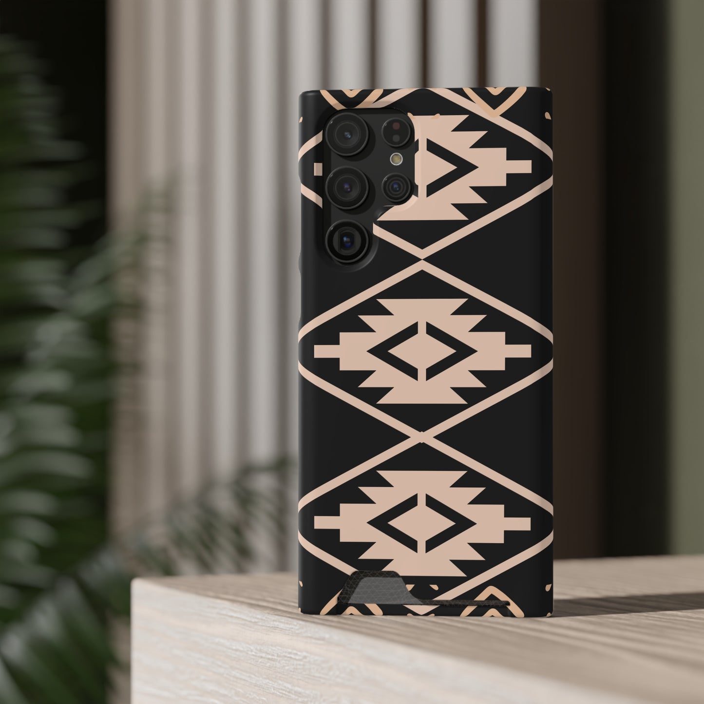 Decorative Phone Case with Card Holder - Unique Phone Cases - Pink and Black