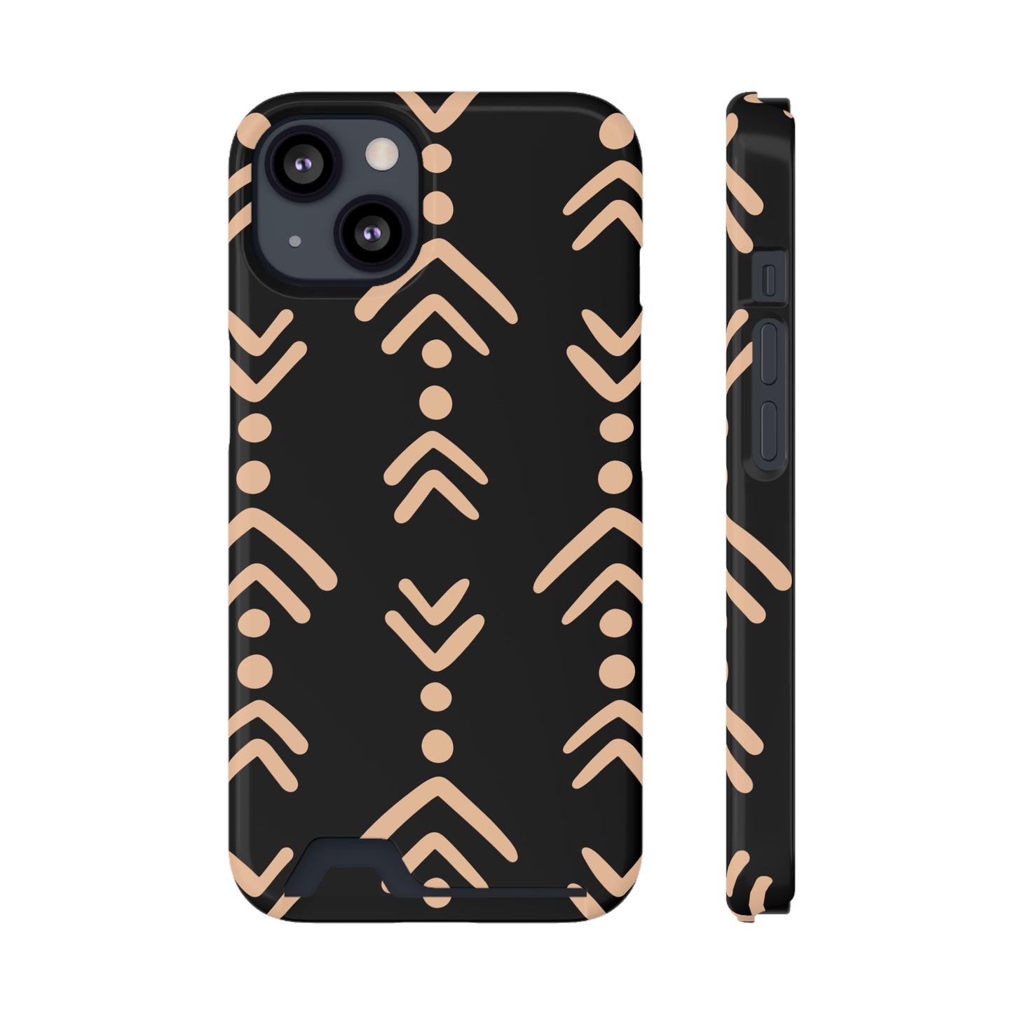 Decorative Phone Case with Card Holder - Unique Phone Cases - Pink and Black Print Phone Case