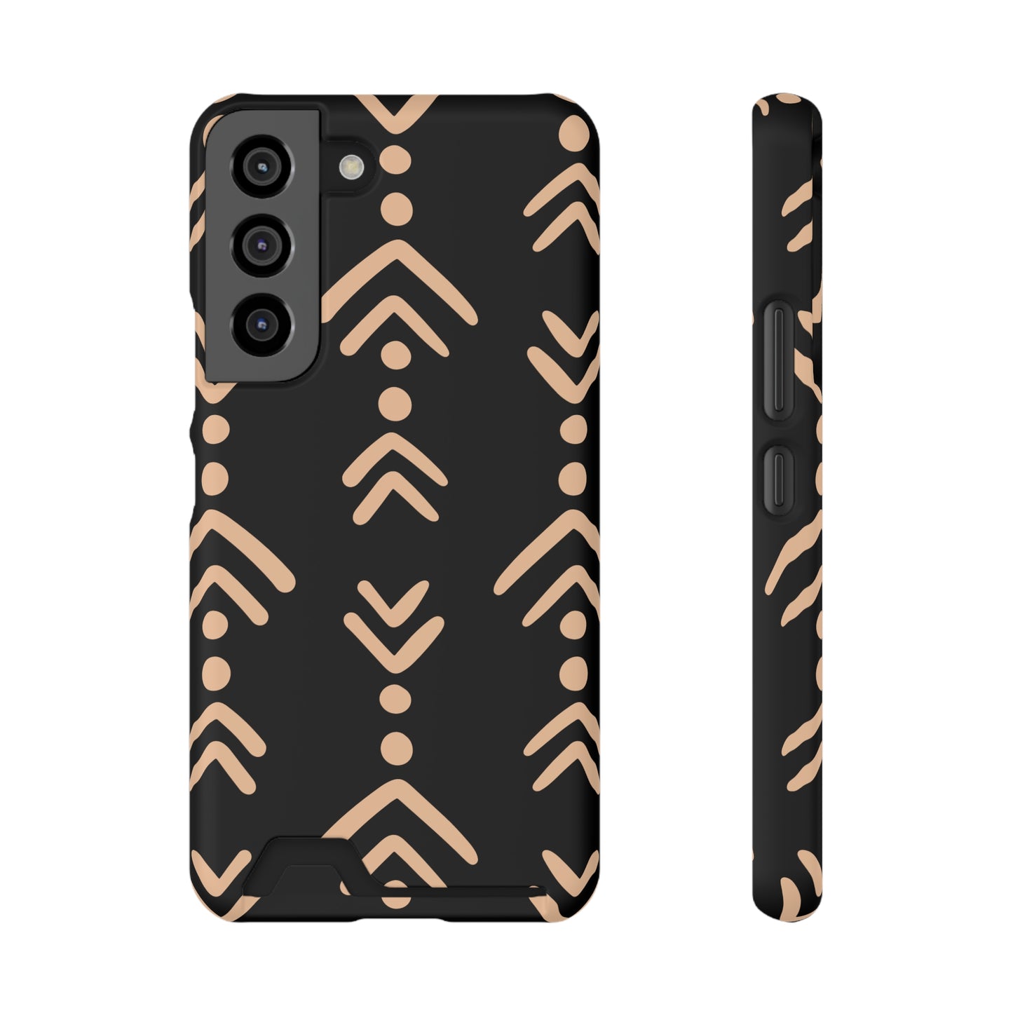 Decorative Phone Case with Card Holder - Unique Phone Cases - Pink and Black Print Phone Case