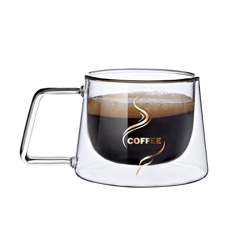 Creative Glass High Borosilicate Double-Layer Coffee Cup Fang Ke Cup Fashion Mug