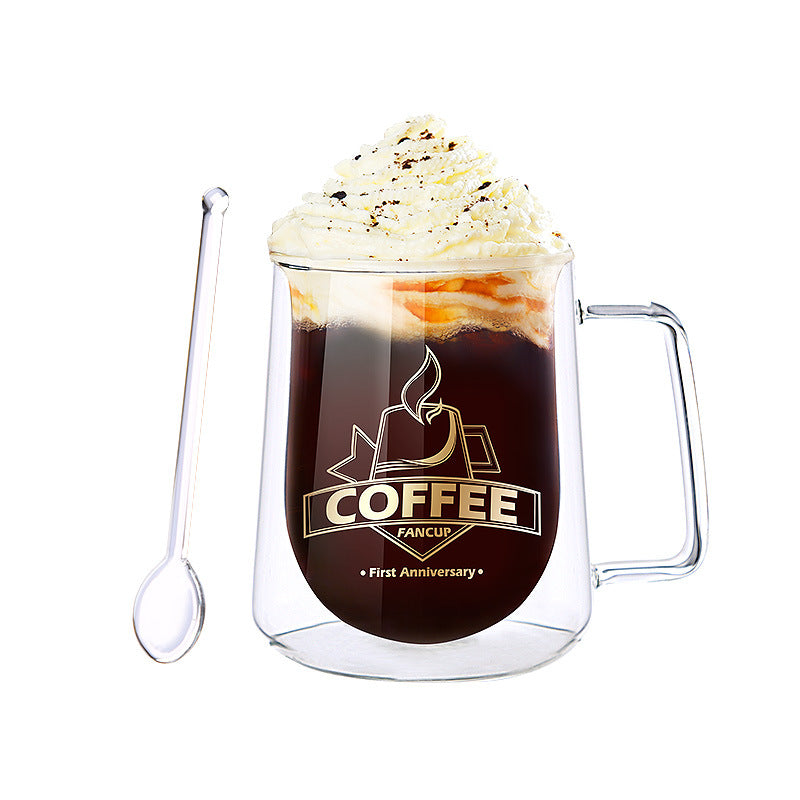 Creative Glass High Borosilicate Double-Layer Coffee Cup Fang Ke Cup Fashion Mug