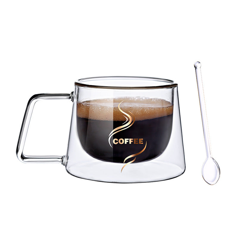 Creative Glass High Borosilicate Double-Layer Coffee Cup Fang Ke Cup Fashion Mug