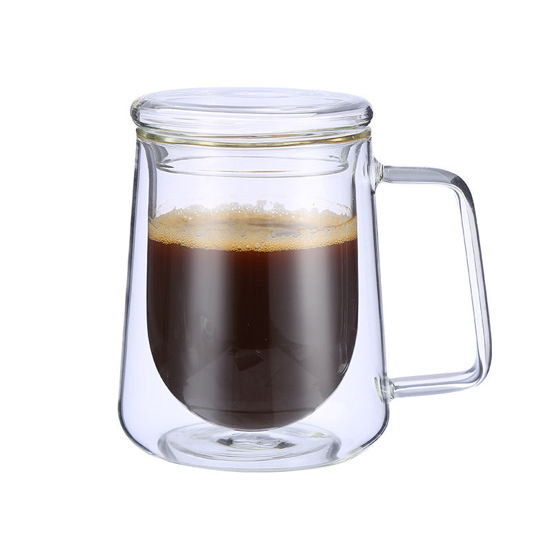 Creative Glass High Borosilicate Double-Layer Coffee Cup Fang Ke Cup Fashion Mug