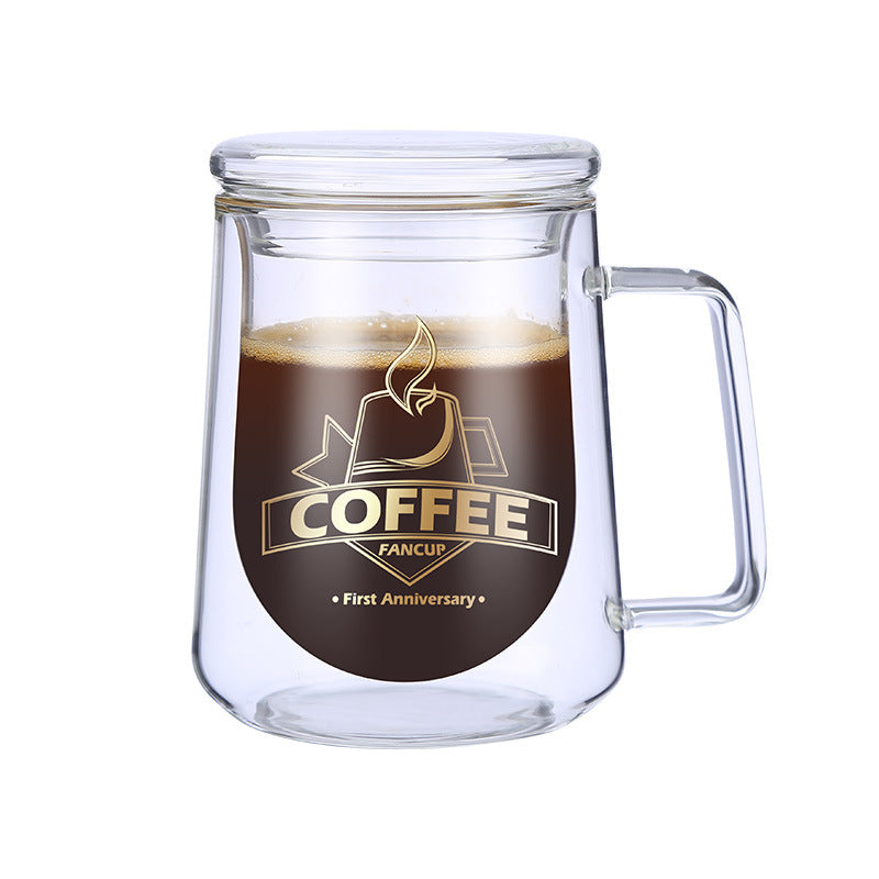 Creative Glass High Borosilicate Double-Layer Coffee Cup Fang Ke Cup Fashion Mug