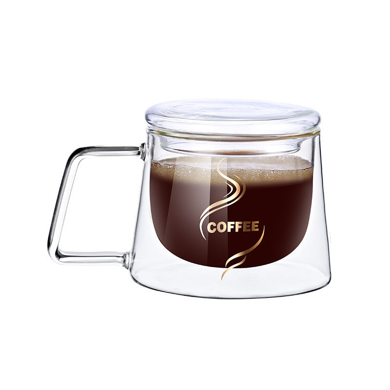 Creative Glass High Borosilicate Double-Layer Coffee Cup Fang Ke Cup Fashion Mug