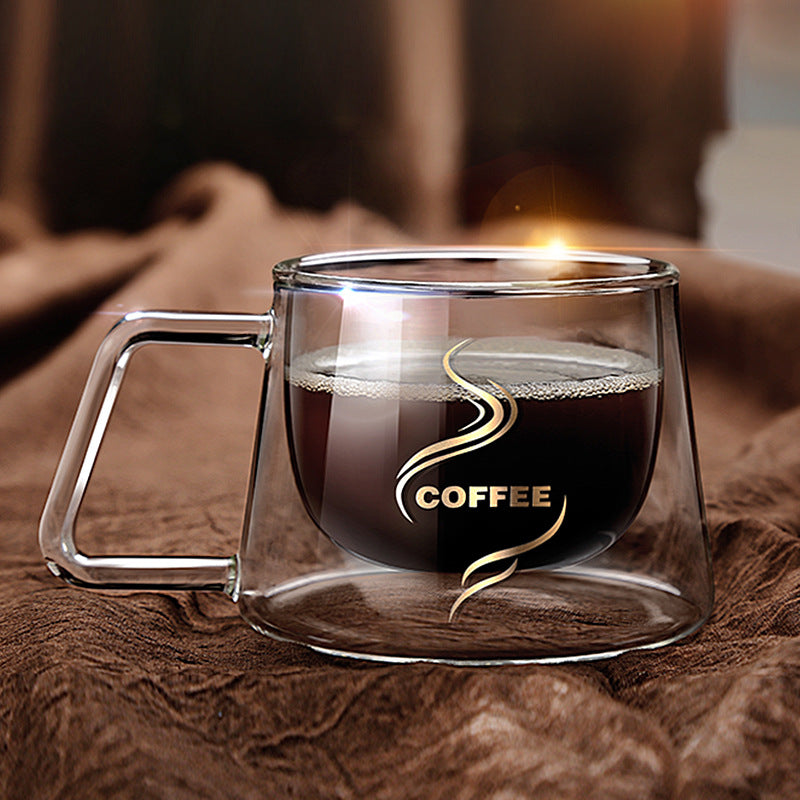 Creative Glass High Borosilicate Double-Layer Coffee Cup Fang Ke Cup Fashion Mug