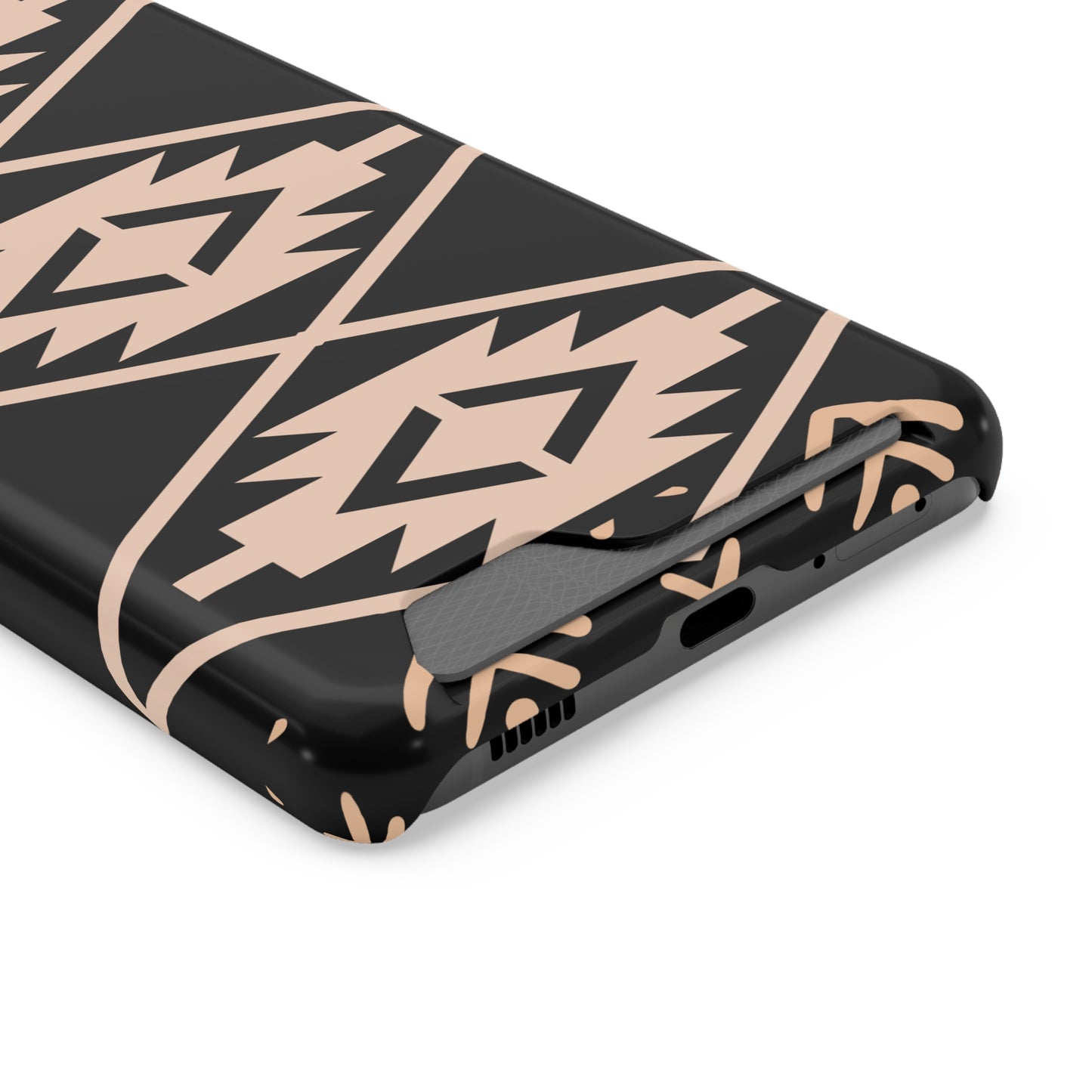 Decorative Phone Case with Card Holder - Unique Phone Cases - Pink and Black