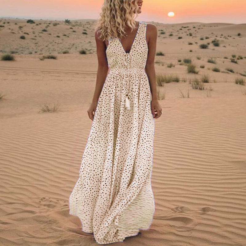 V-neck Sleeveless Polka Dot Bohemian Jumpsuit