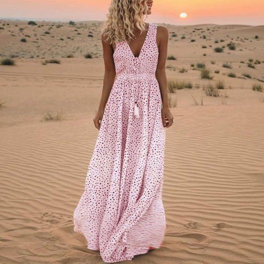 V-neck Sleeveless Polka Dot Bohemian Jumpsuit