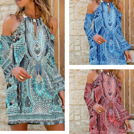 Bohemian Off-the-shoulder Print Dress