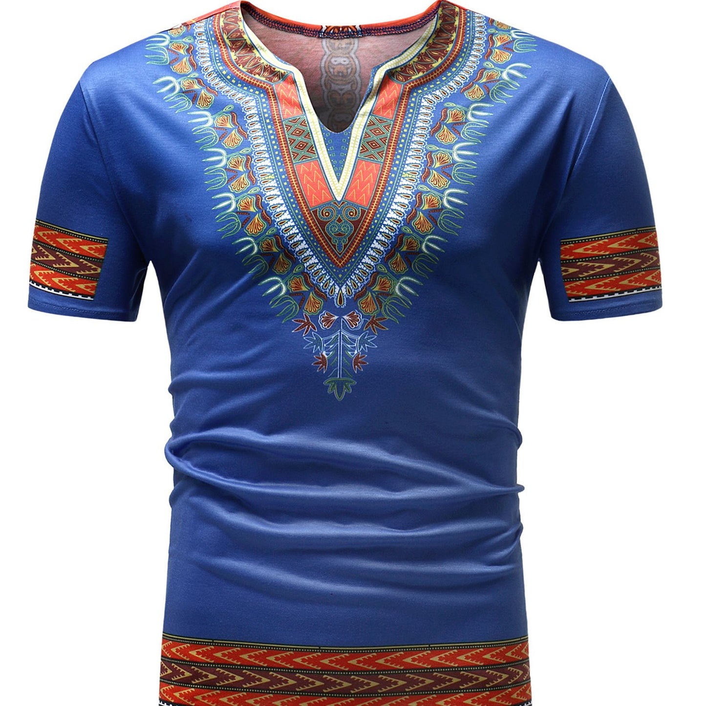 African Ethnic Print Short-Sleeved V-Neck T-Shirt