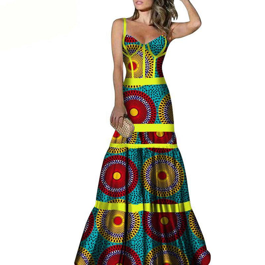 African Print Long Skirt Suspender Long Dress