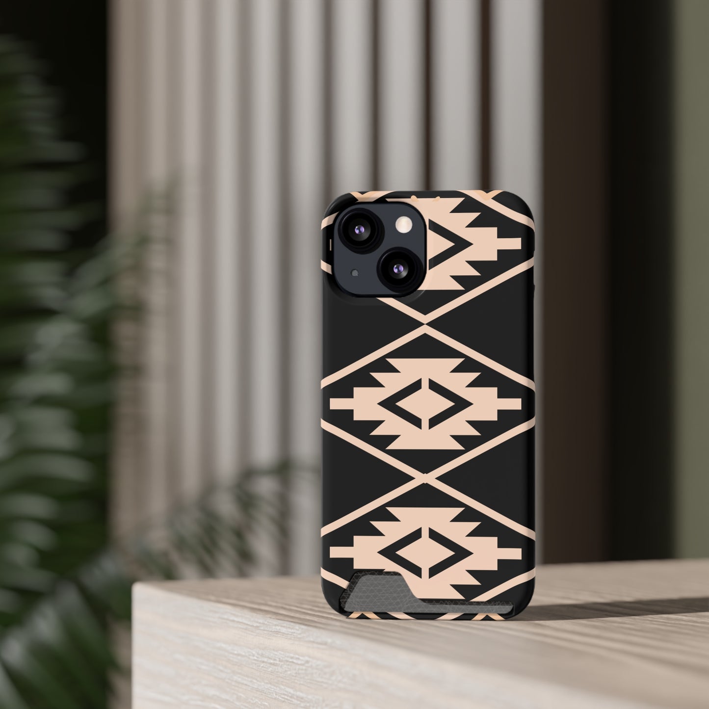 Decorative Phone Case with Card Holder - Unique Phone Cases - Pink and Black