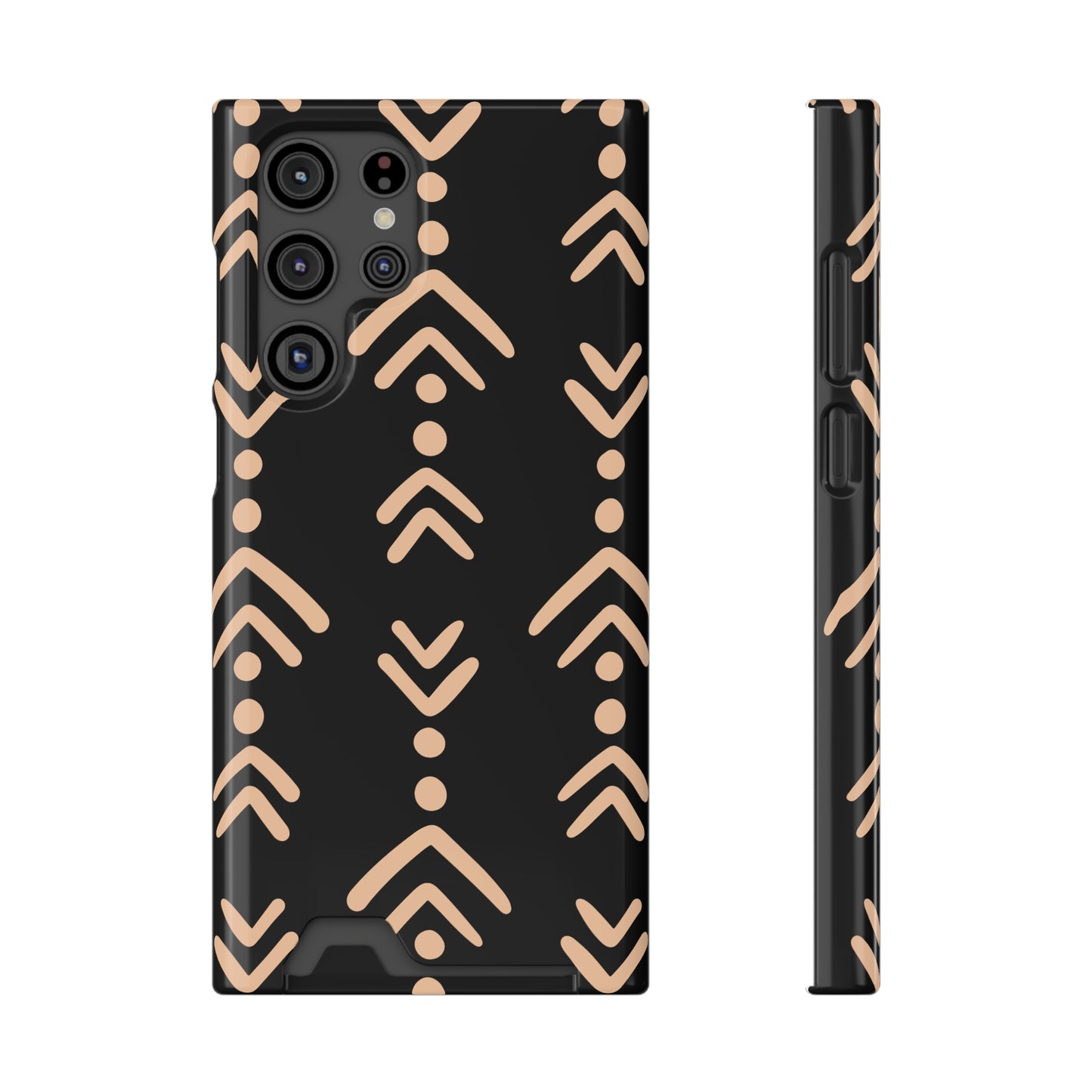 Decorative Phone Case with Card Holder - Unique Phone Cases - Pink and Black Print Phone Case