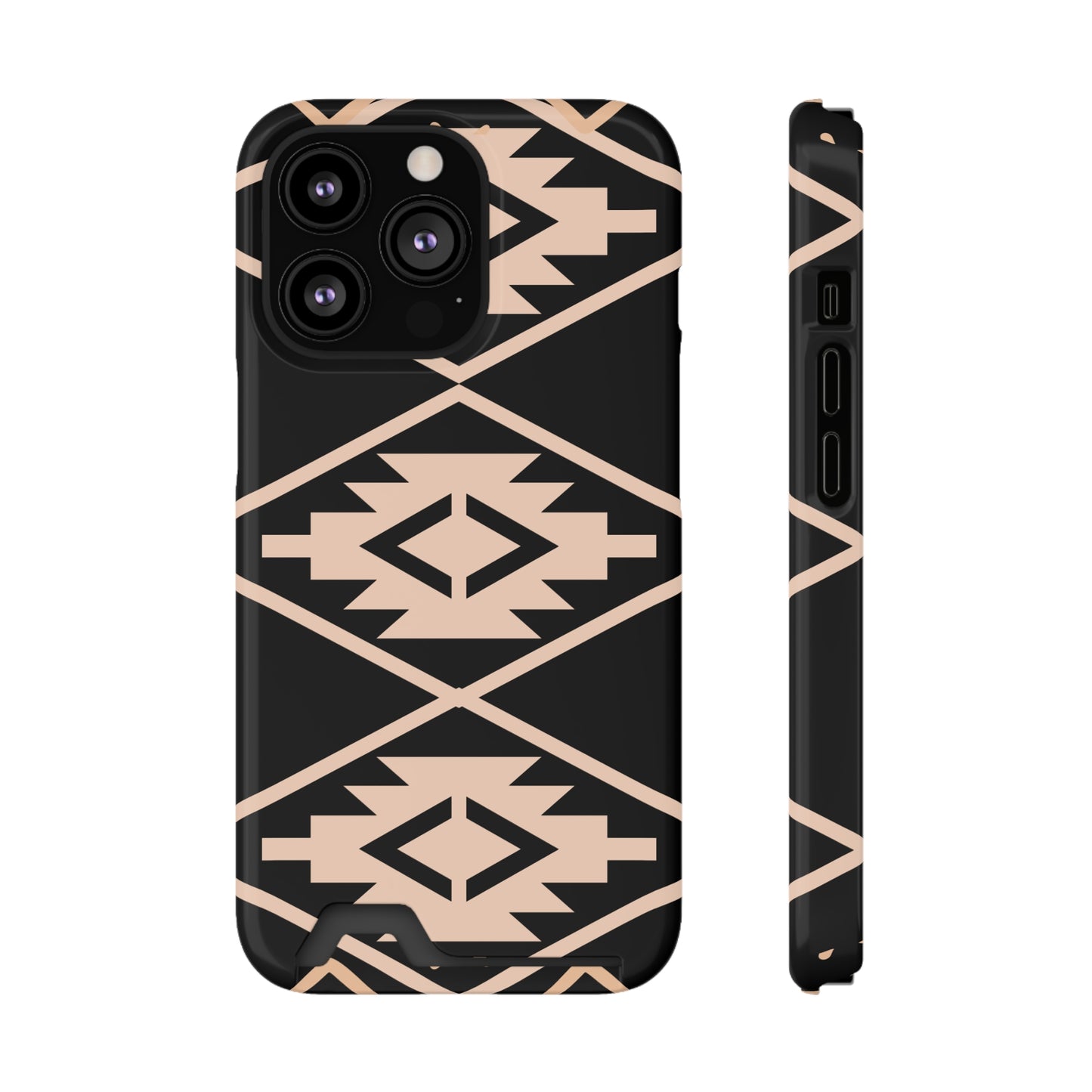 Decorative Phone Case with Card Holder - Unique Phone Cases - Pink and Black