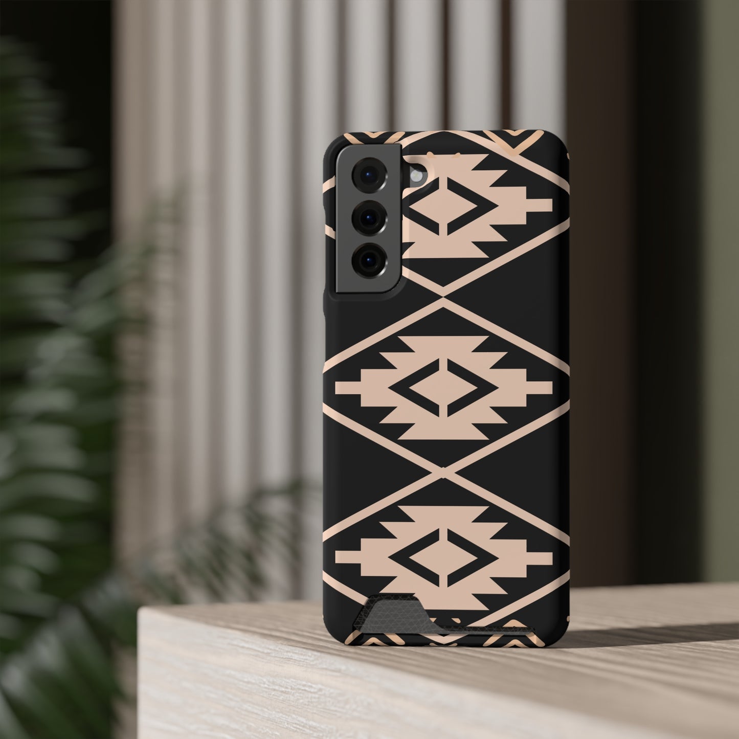 Decorative Phone Case with Card Holder - Unique Phone Cases - Pink and Black