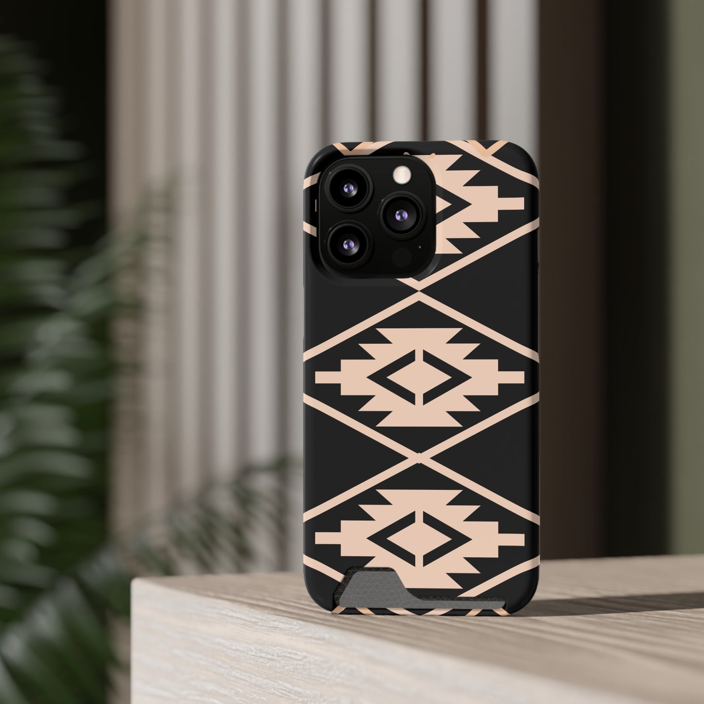 Decorative Phone Case with Card Holder - Unique Phone Cases - Pink and Black