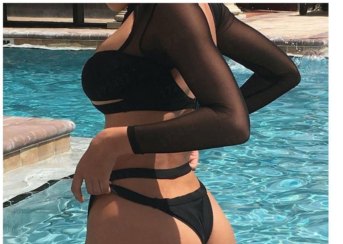 Perspective cutout long sleeve swimsuit