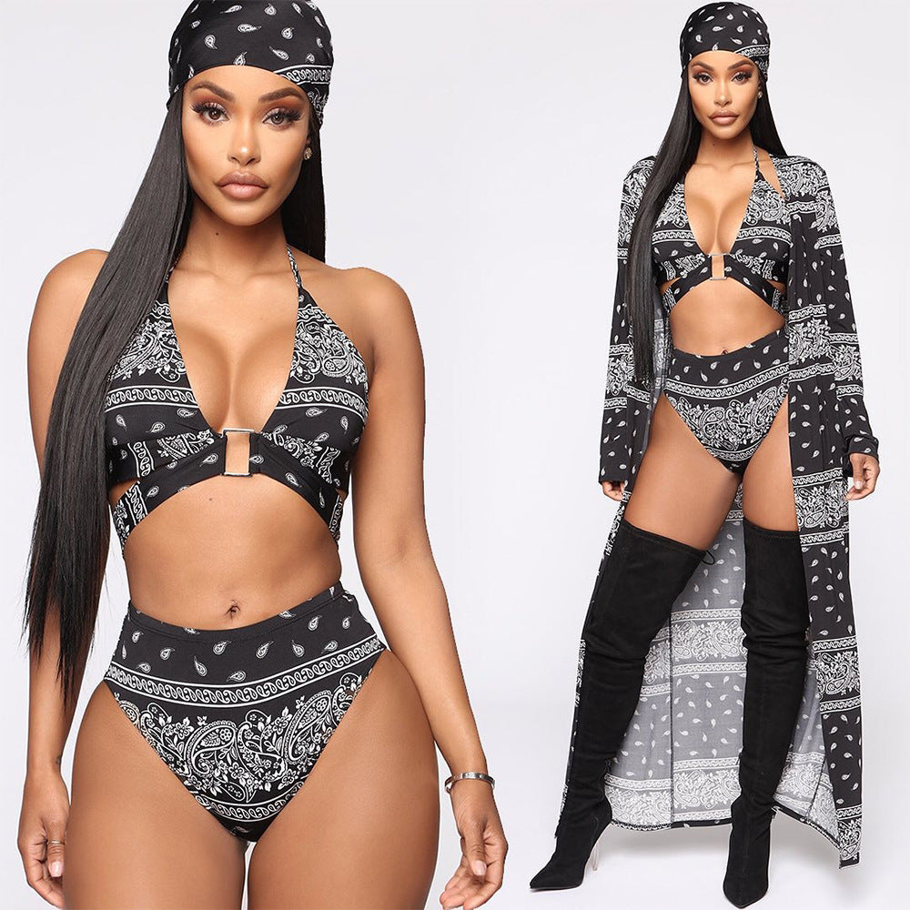 Beauty print swimsuit four-piece suit