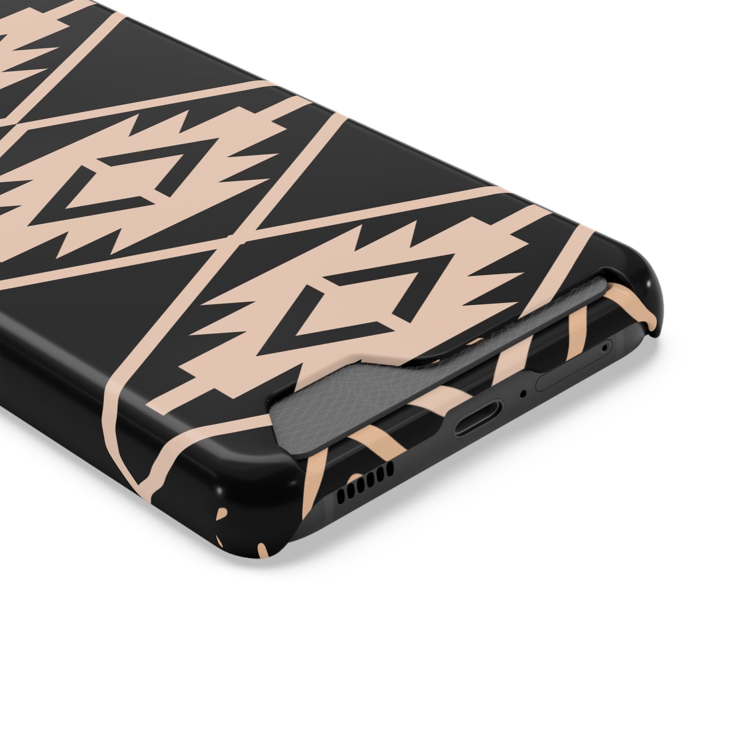 Decorative Phone Case with Card Holder - Unique Phone Cases - Pink and Black