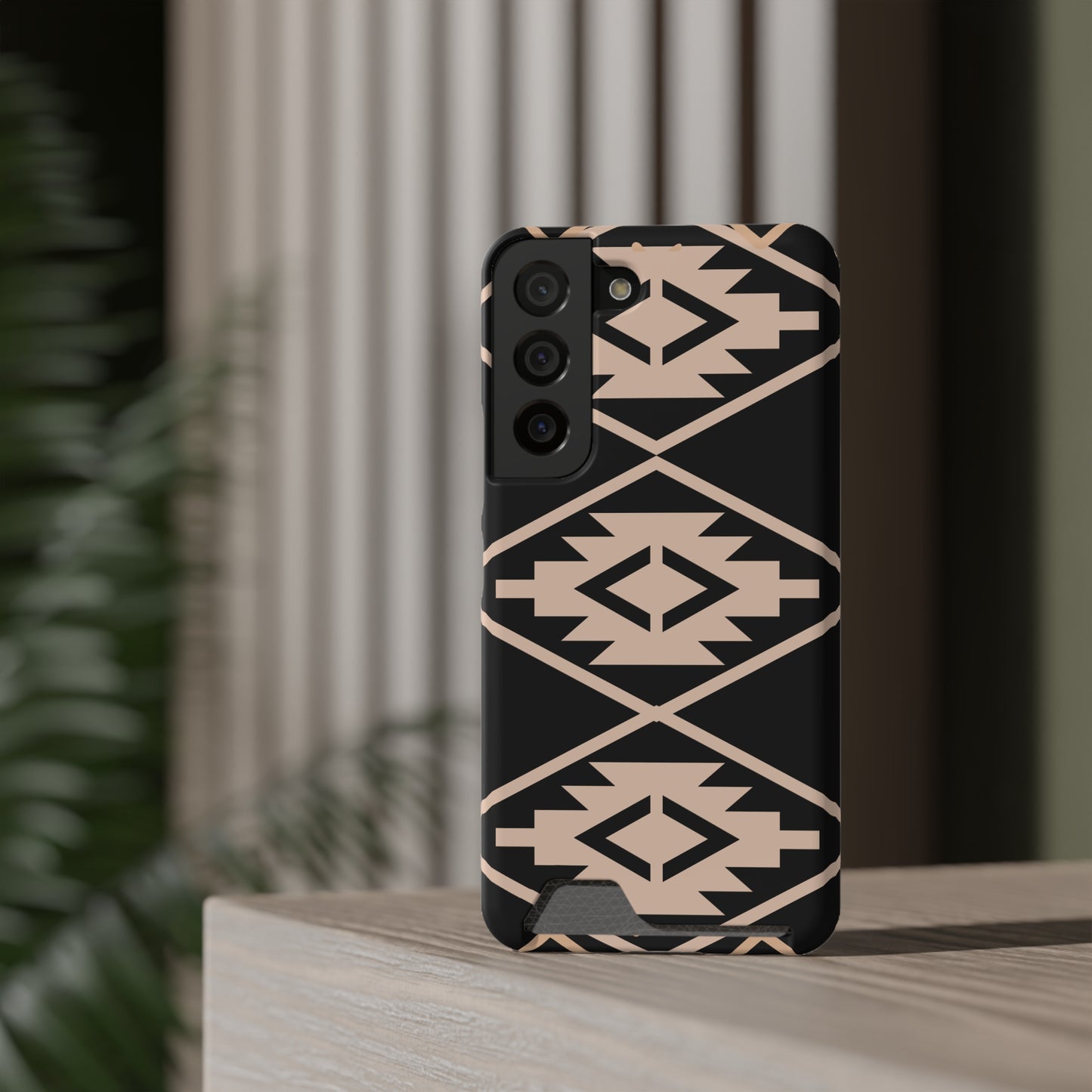 Decorative Phone Case with Card Holder - Unique Phone Cases - Pink and Black