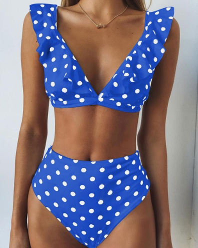 2021 new hot Dot Floral border high waist swimsuit Beachwear swimsuit for women