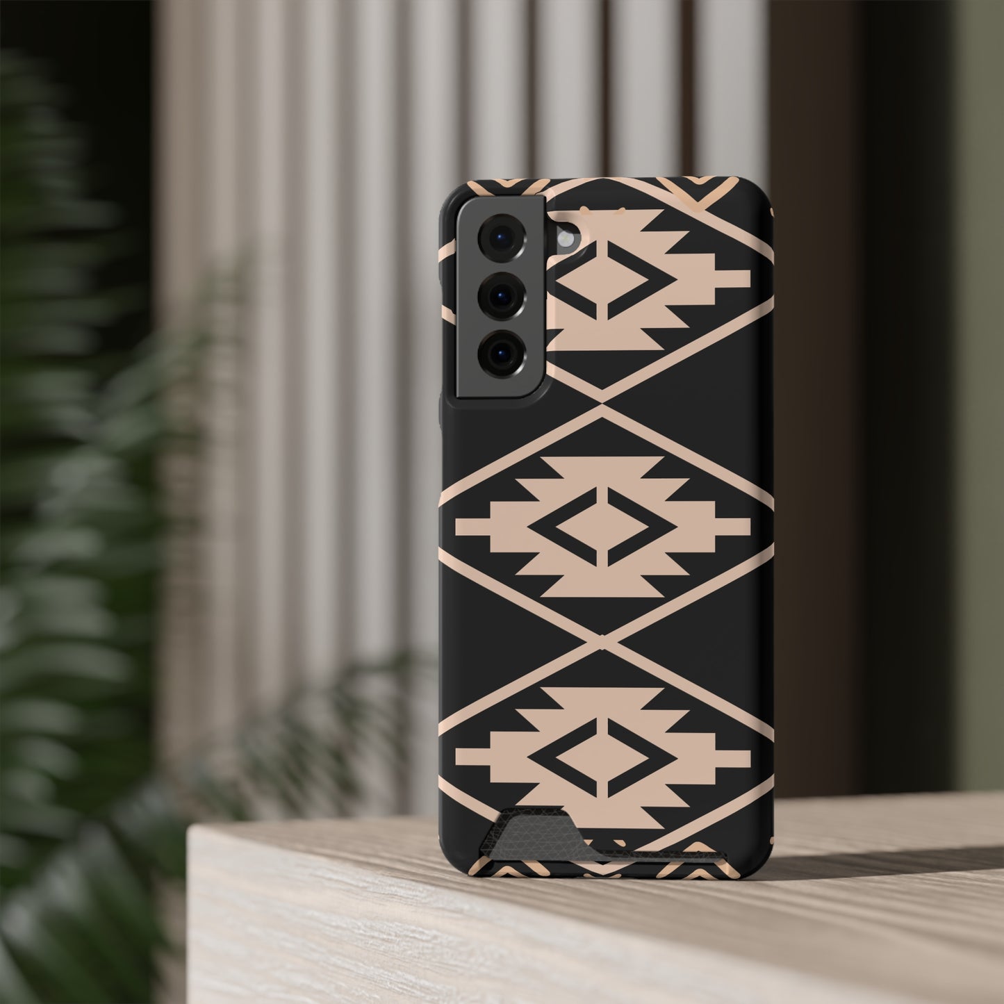 Decorative Phone Case with Card Holder - Unique Phone Cases - Pink and Black