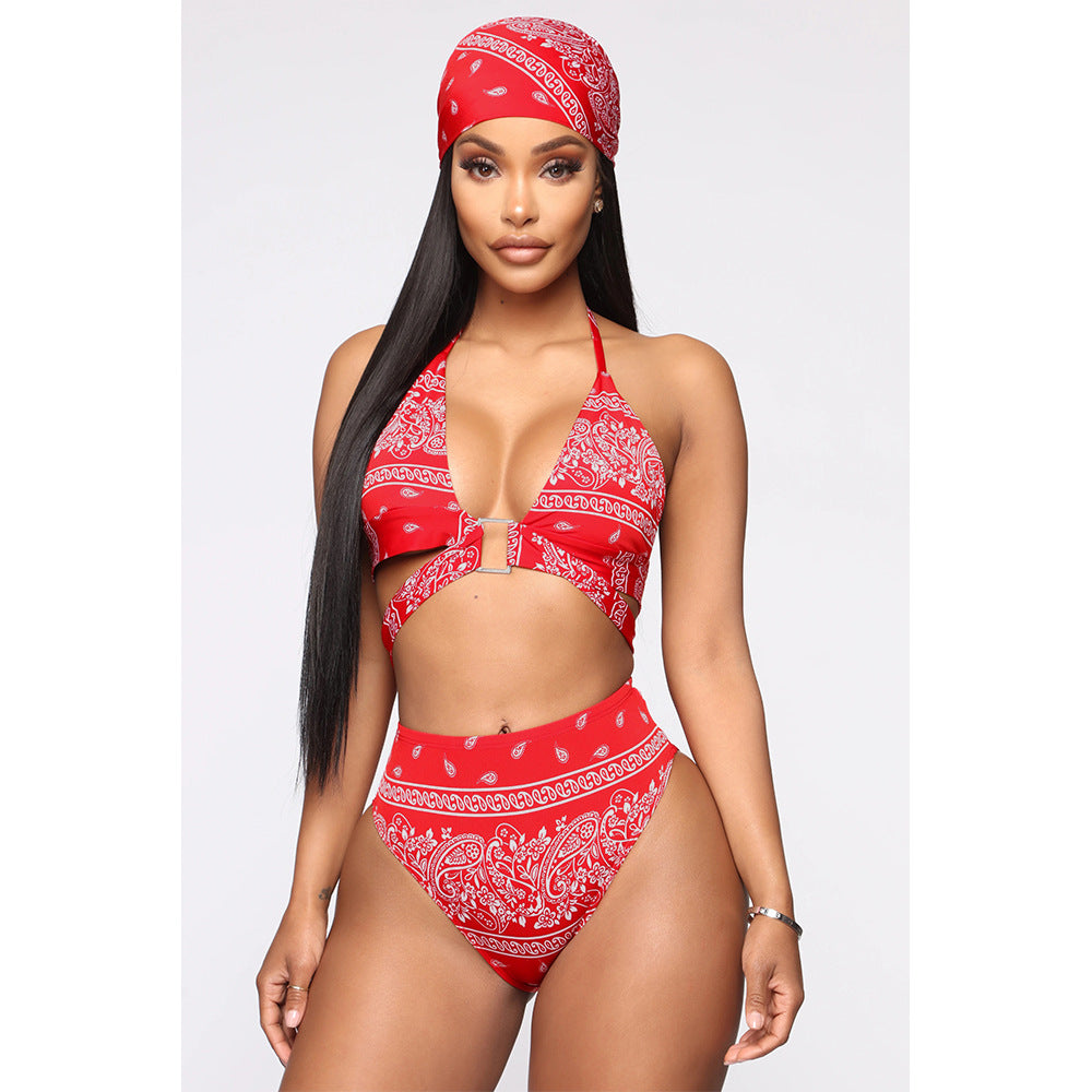 Beauty print swimsuit four-piece suit