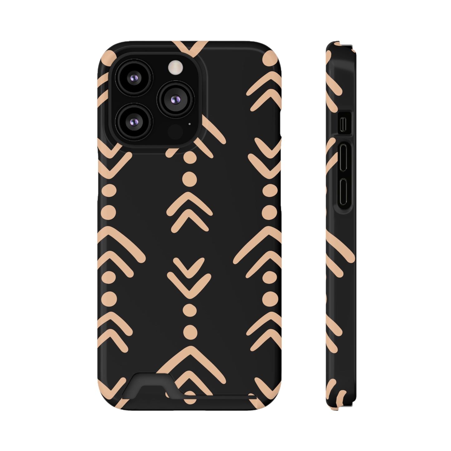 Decorative Phone Case with Card Holder - Unique Phone Cases - Pink and Black Print Phone Case