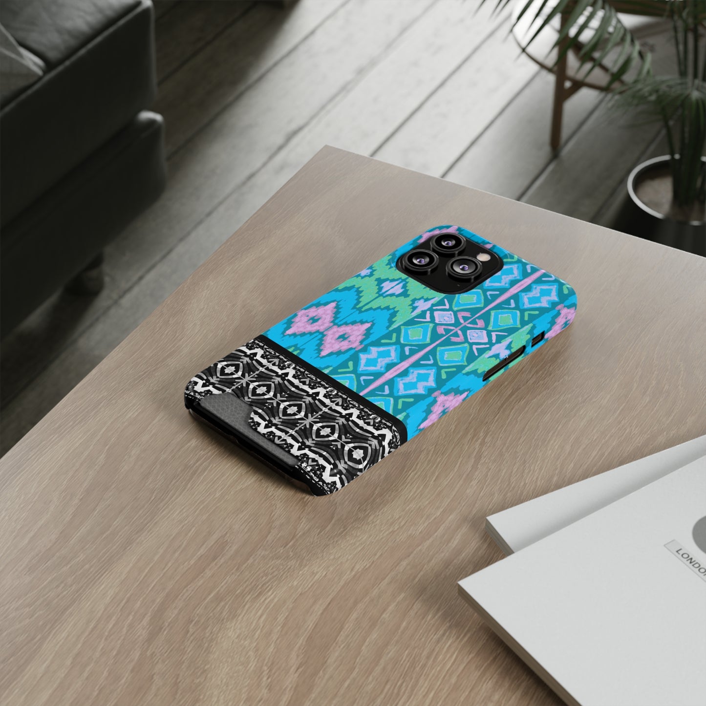 Ethnic Phone Case with Card Holder - Unique Phone Cases - African Print Phone Case