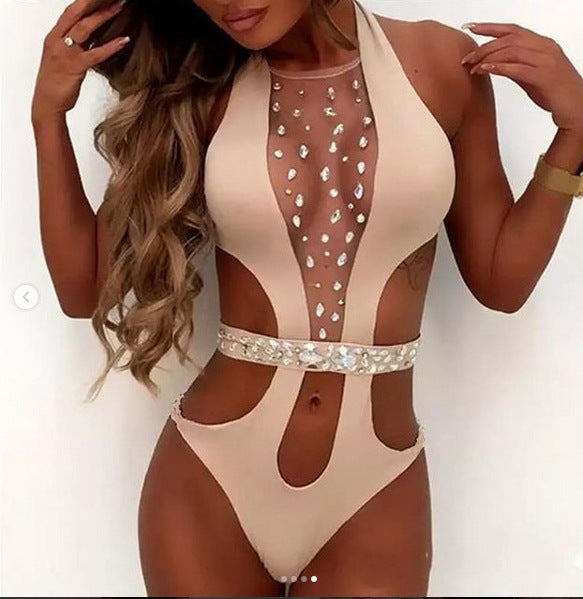 Diamond One-piece See-through Cutout Swimsuit