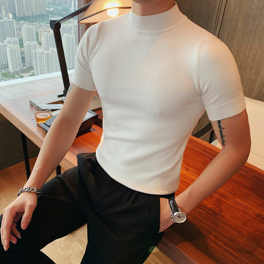 Stretch Half Turtleneck Short Sleeve Top T-Shirt