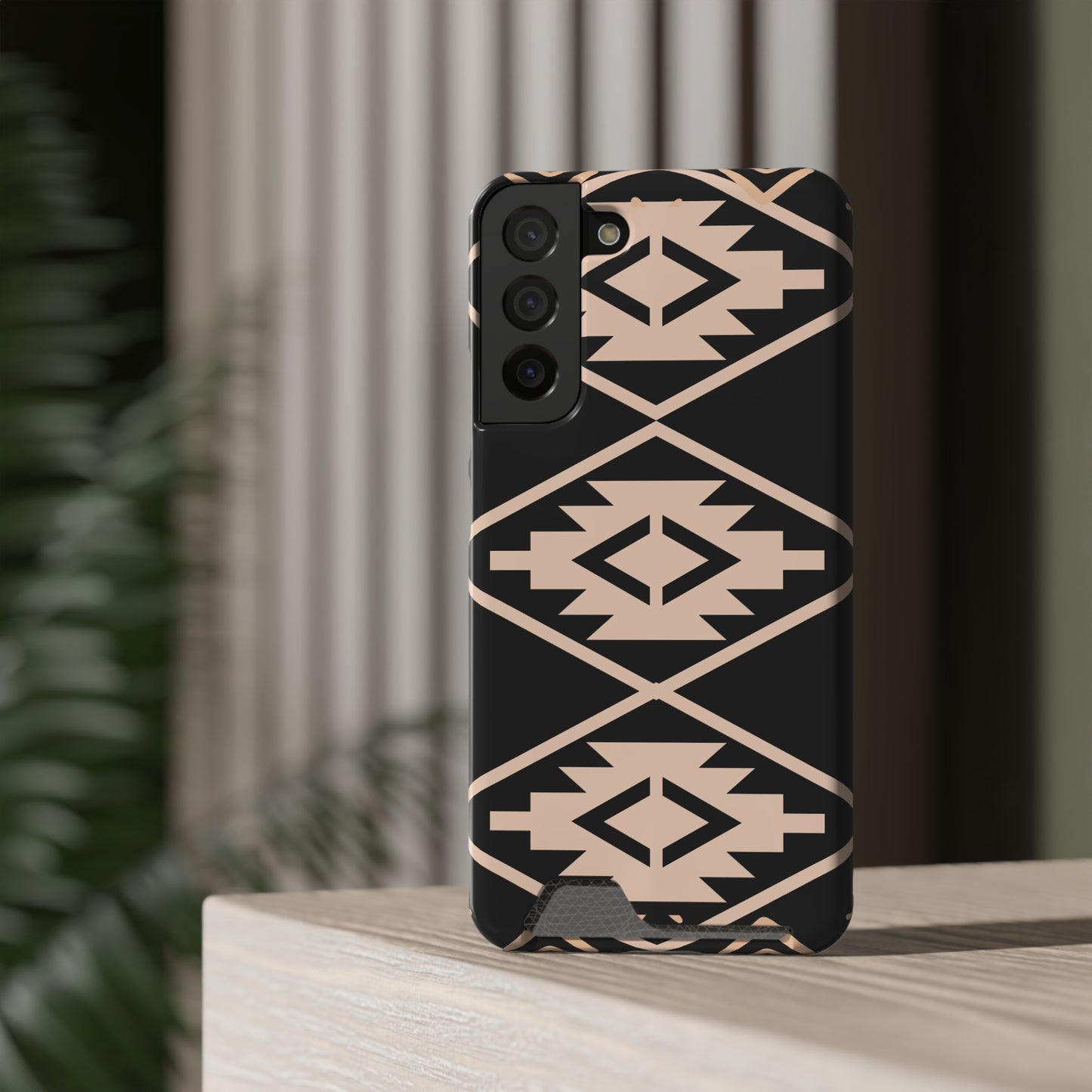 Decorative Phone Case with Card Holder - Unique Phone Cases - Pink and Black